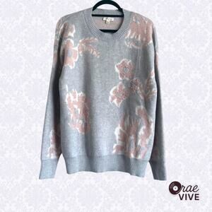 Cotton Bleu Dusty Blue & Soft Pink Abstract Floral Sweater Women's Size S